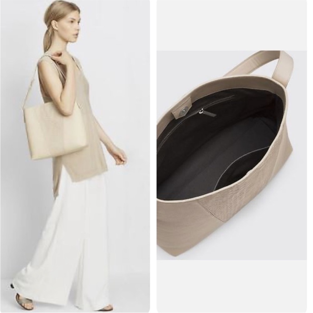 Vince Shoulder Bag Cream Beige Leather Bucket Python Embossed Clean Minimalist